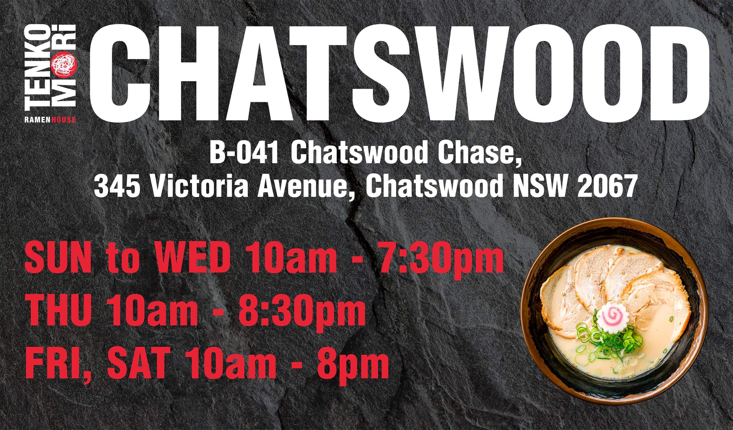 Tenkomori Ramen House Chatswood Trading Hours Banner Landscape